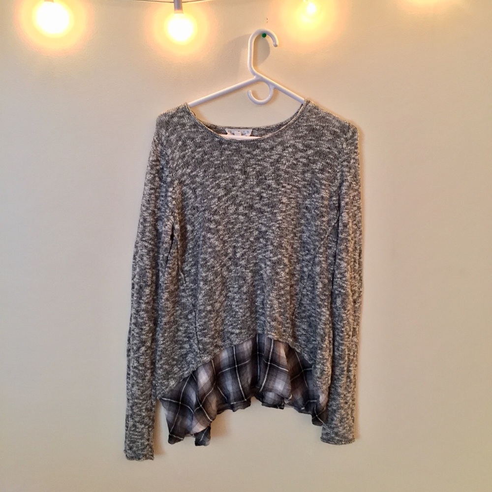 Anthropologie Cloud Chaser Sweater with Plaid Hem
